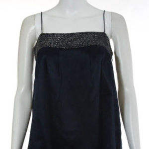 Dream Society Blue Silk Beaded top shirt blouse xs